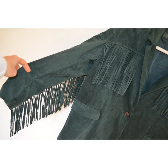 Blank NYC Faux Suede Fringe 'Deep Dive' Green Blazer Jacket Size Medium - Picture 6 of 8